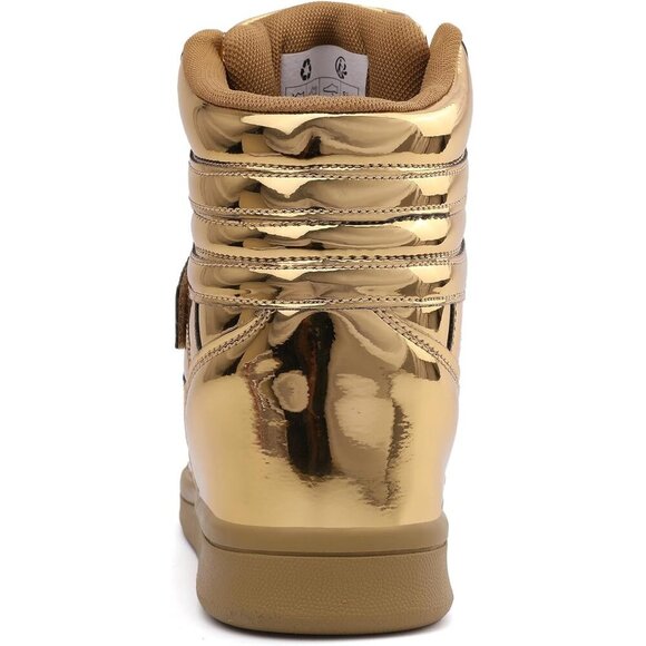🆕 Women's Gold Hidden Wedge Sneakers Ankle Boots Platform Heel Casual Sports - Picture 4 of 6